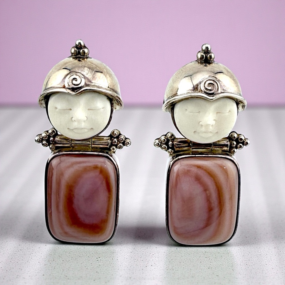 Sajen Sterling Silver Goddess Earrings with Pink Accents